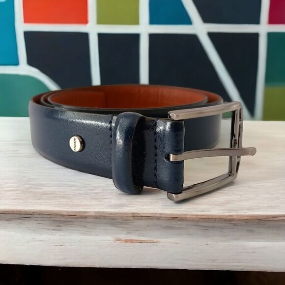 Boconi Leather Dress Belt Men's Size 36 Navy Blue Made In Nashville TN USA - Picture 13 of 15